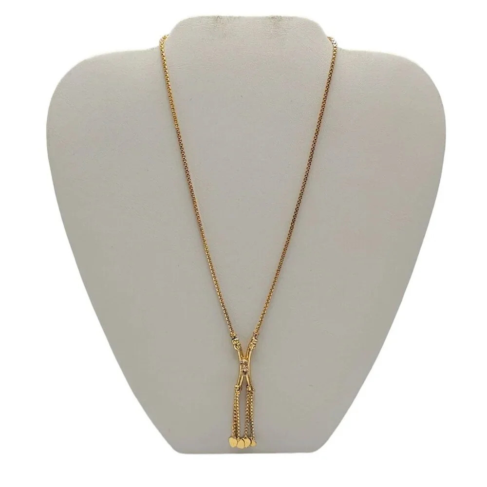 Clear Rhinestone Tassel Box Chain Y Necklace S-Hook Closure Gold Tone Vintage